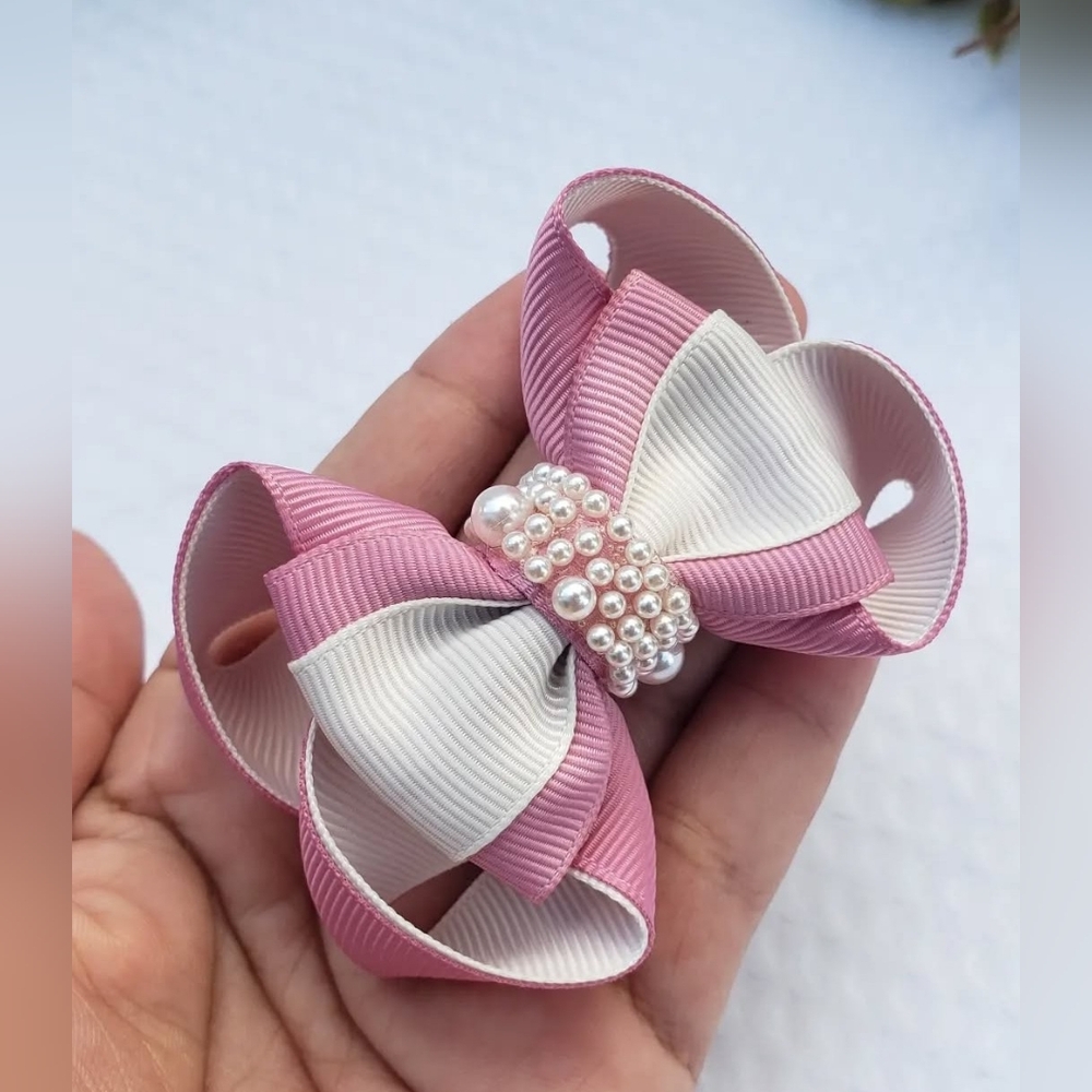 Pink and White Kids Hair Bow